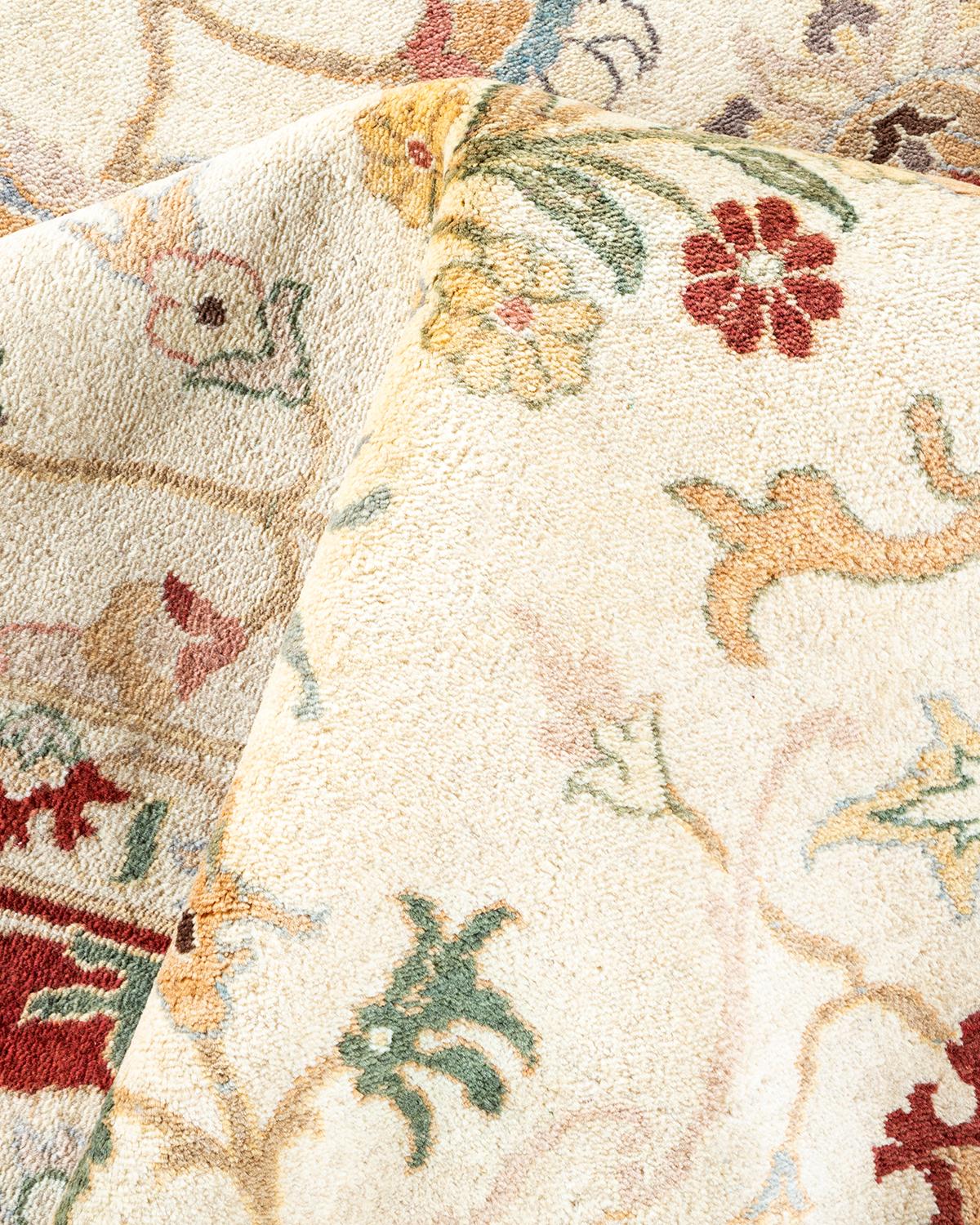 One of a Kind Hand Knotted Traditional Oriental Mogul Ivory Area Rug For Sale 1