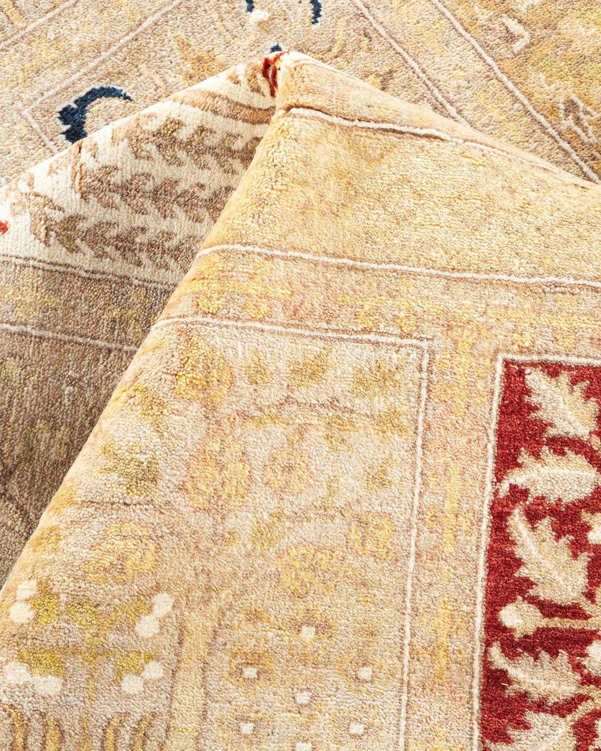 One of a Kind Hand Knotted Traditional Oriental Mogul Ivory Area Rug For Sale 1