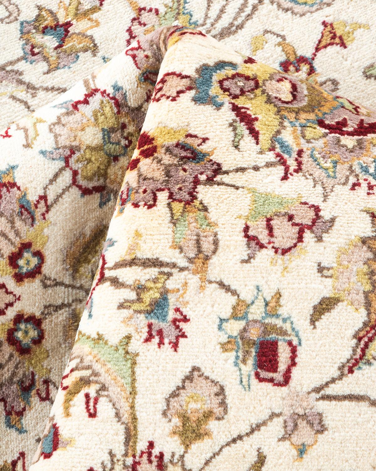 Einzigartiger handgeknüpfter traditioneller orientalischer Mogul-Teppich in Elfenbein im Angebot 1