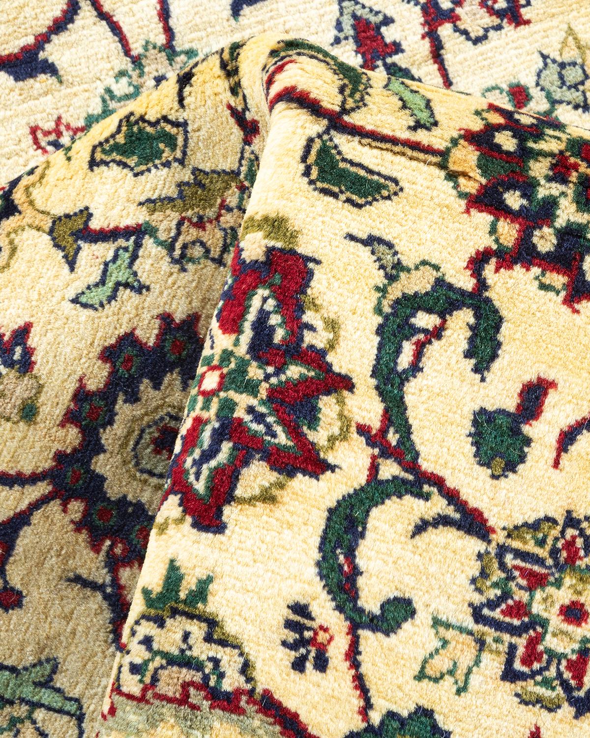 One of a Kind Hand Knotted Traditional Oriental Mogul Ivory Area Rug For Sale 1