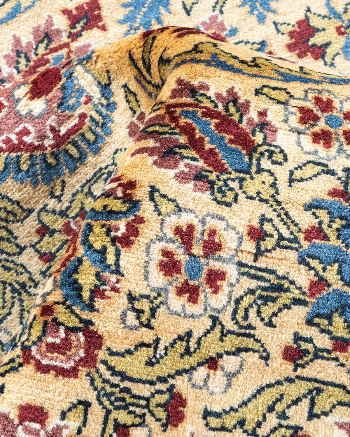 Einzigartiger handgeknpfter traditioneller orientalischer Mogul-Teppich in Elfenbein 1