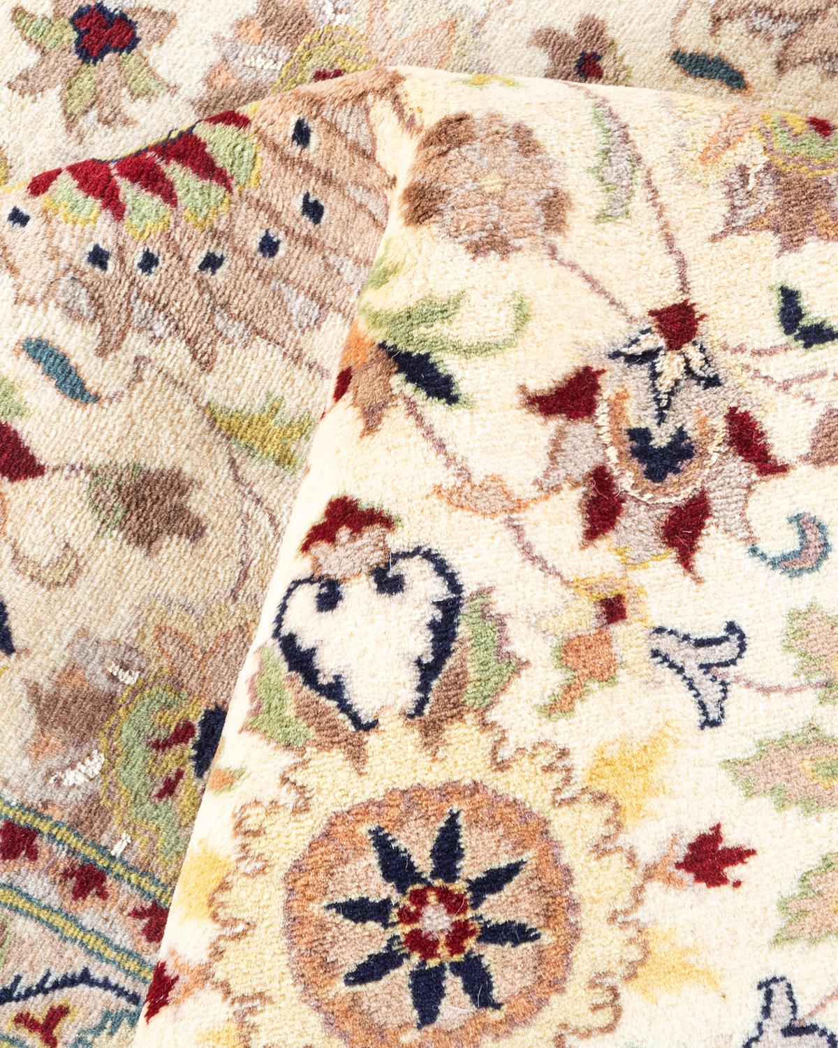 One of a Kind Hand Knotted Traditional Oriental Mogul Ivory Area Rug For Sale 1