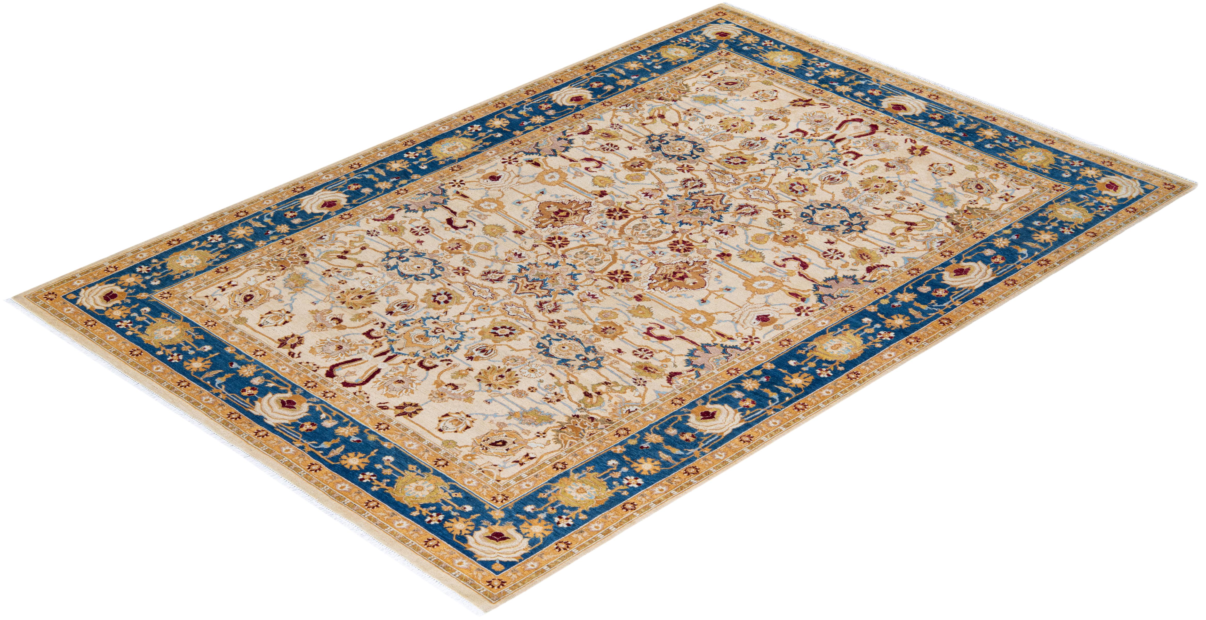 One of a Kind Hand Knotted Traditional Oriental Mogul Ivory Area Rug For Sale 1