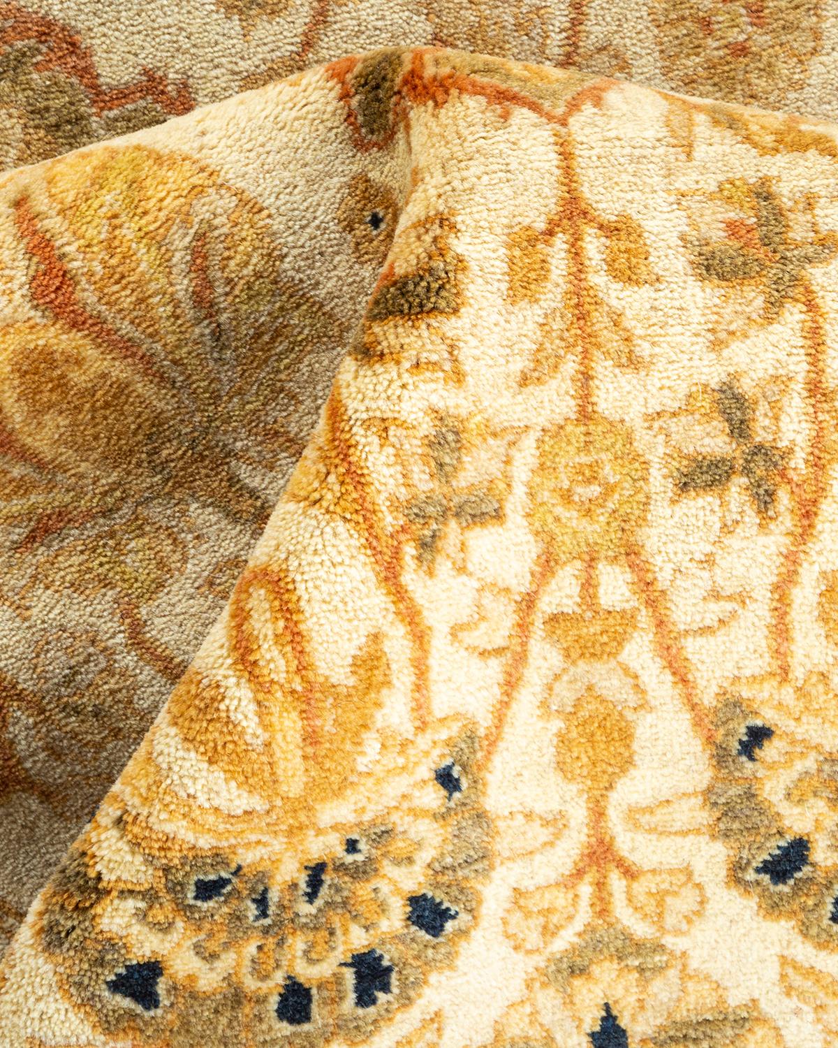 One of a Kind Hand Knotted Traditional Oriental Mogul Ivory Area Rug For Sale 1