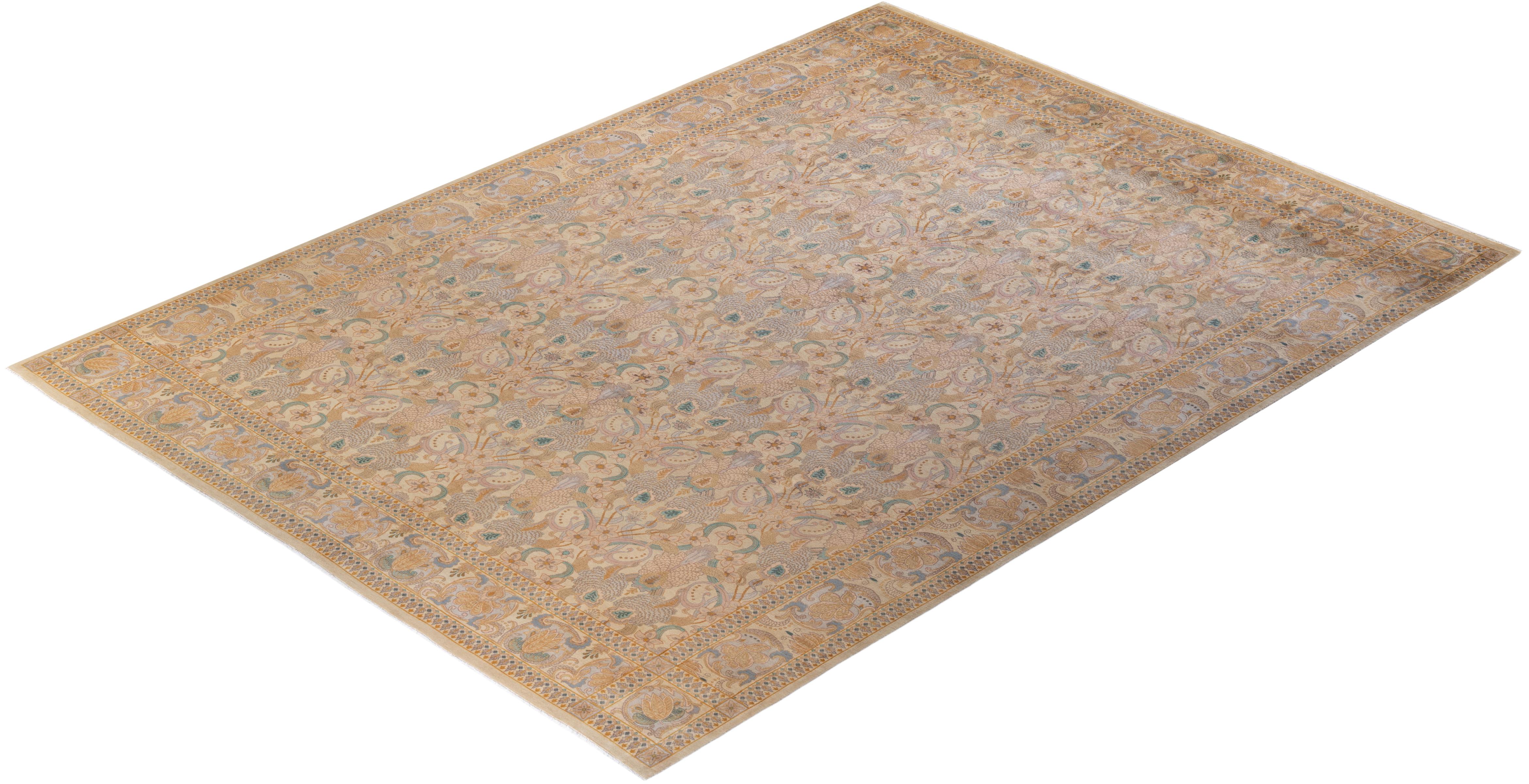 One-of-a-kind Hand Knotted Traditional Oriental Mogul Ivory Area Rug For Sale 2