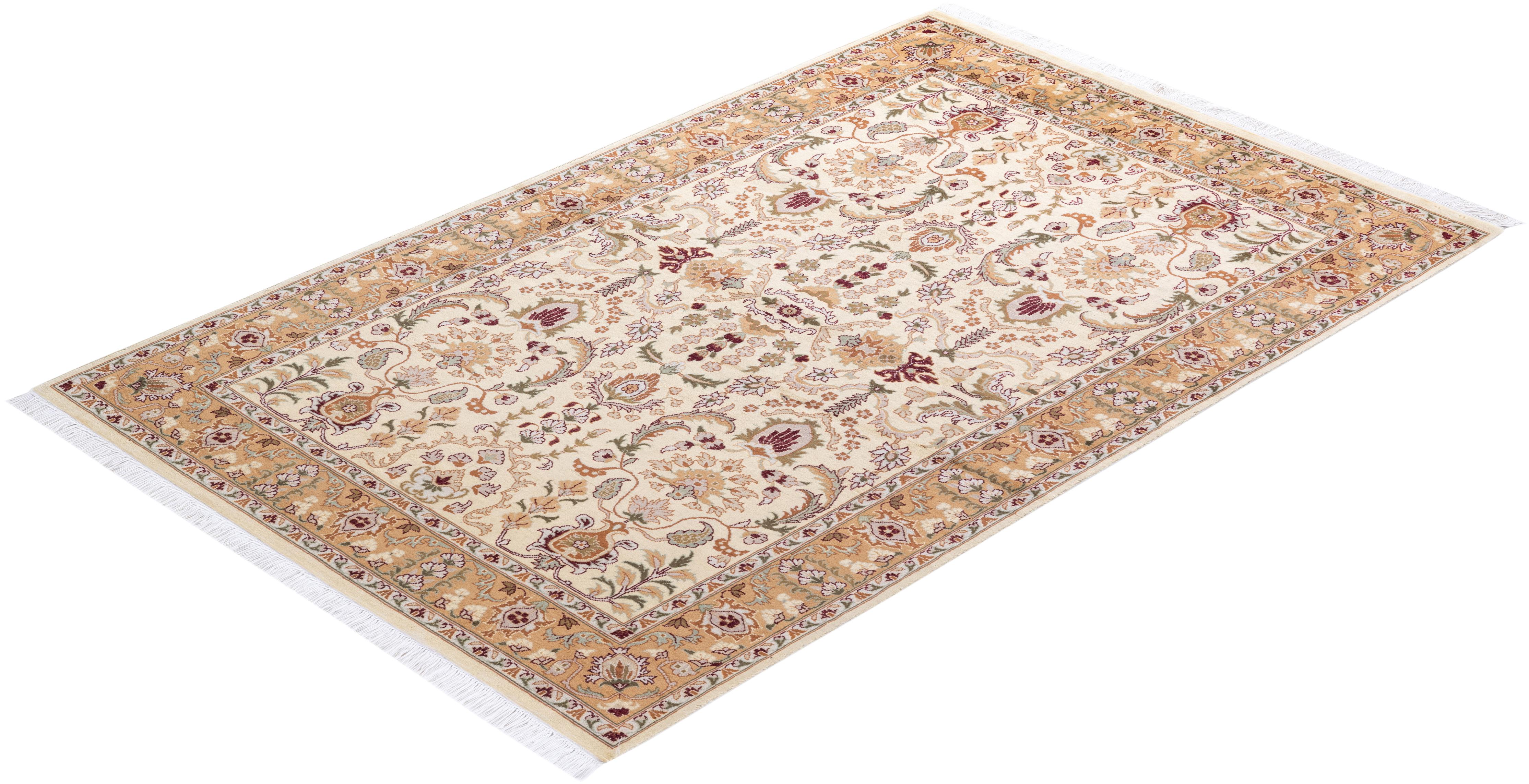 Alfombra única anudada a mano tradicional oriental Mogul marfil en venta 2