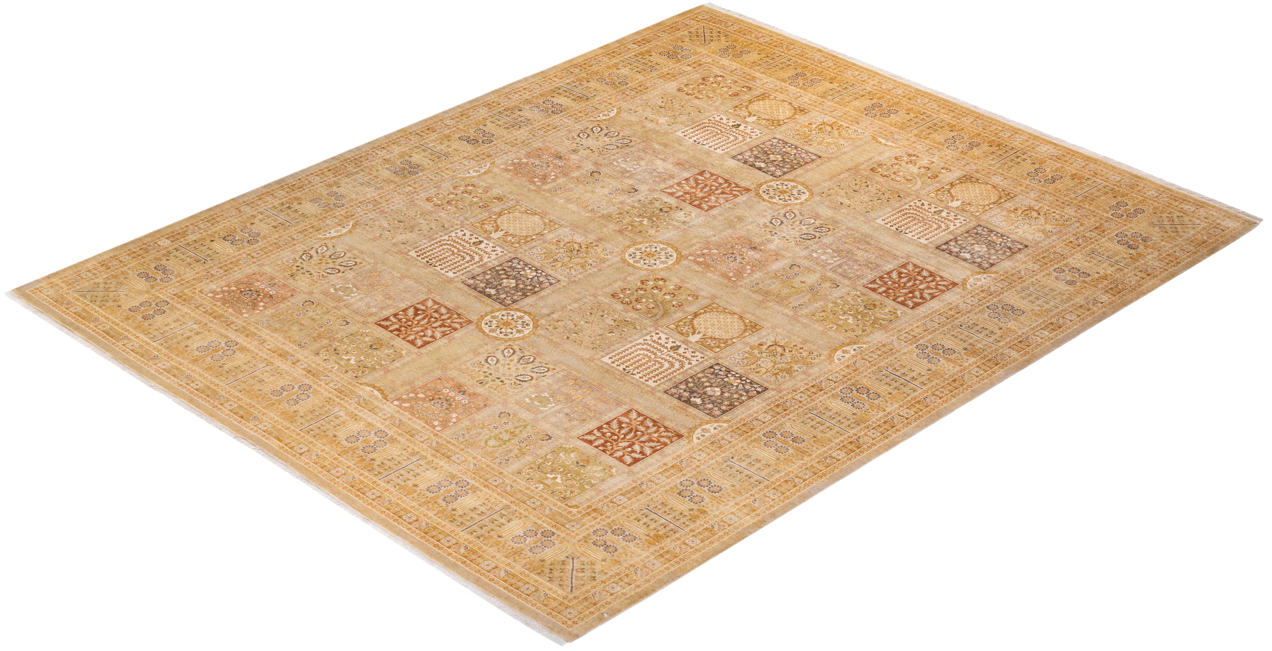 Einzigartiger handgeknpfter traditioneller orientalischer Mogul-Teppich in Elfenbein im Angebot 2