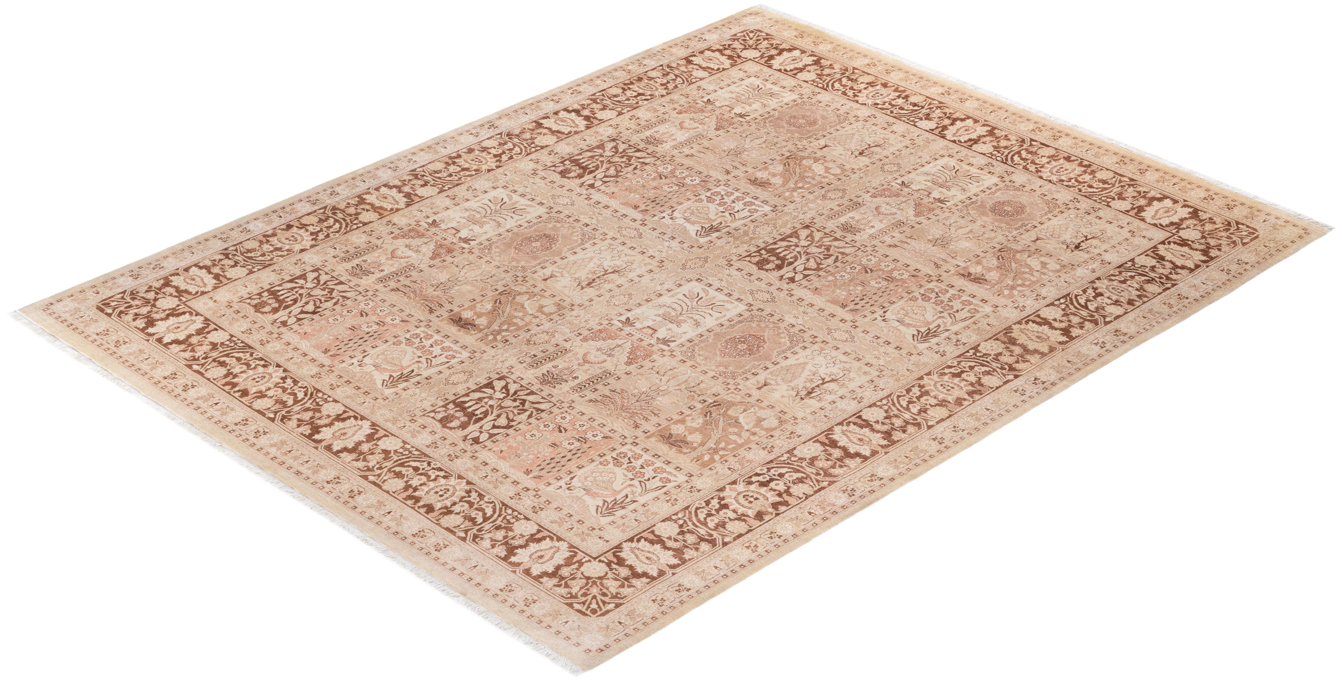 Einzigartiger handgeknpfter traditioneller orientalischer Mogul-Teppich in Elfenbein im Angebot 2