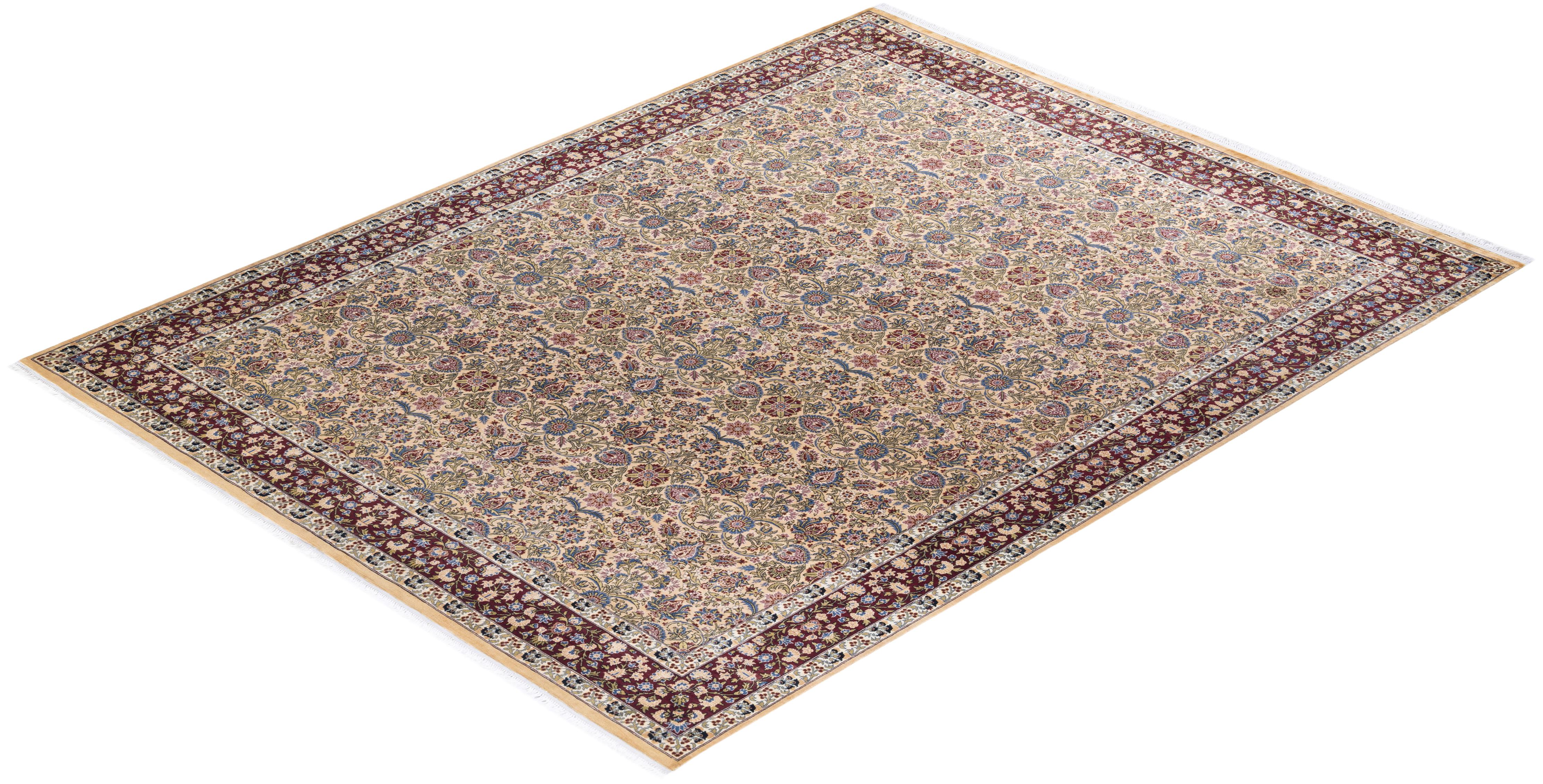 One of a Kind Hand Knotted Traditional Oriental Mogul Ivory Area Rug For Sale 2