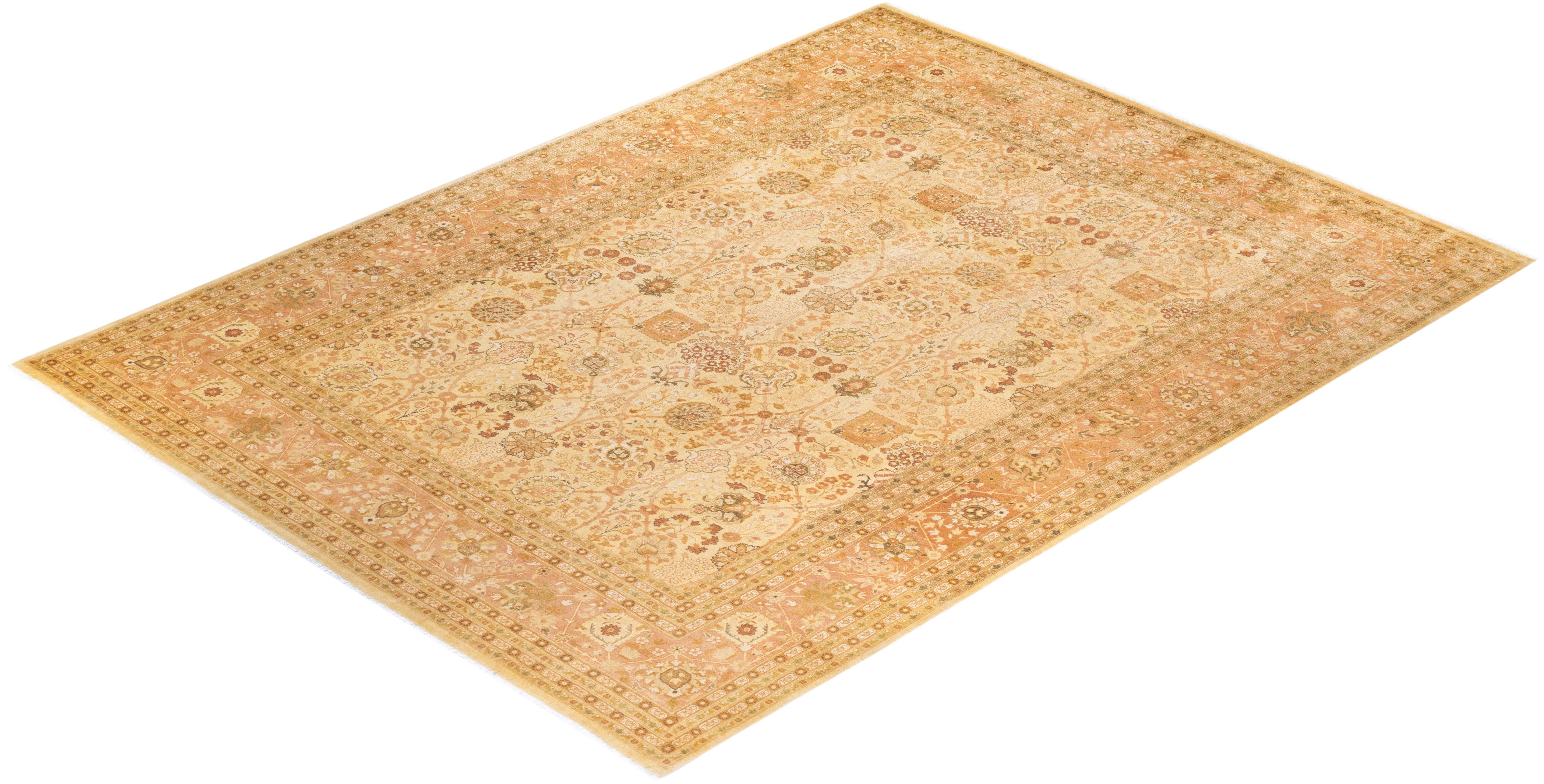 One of a Kind Hand Knotted Traditional Oriental Mogul Ivory Area Rug For Sale 2