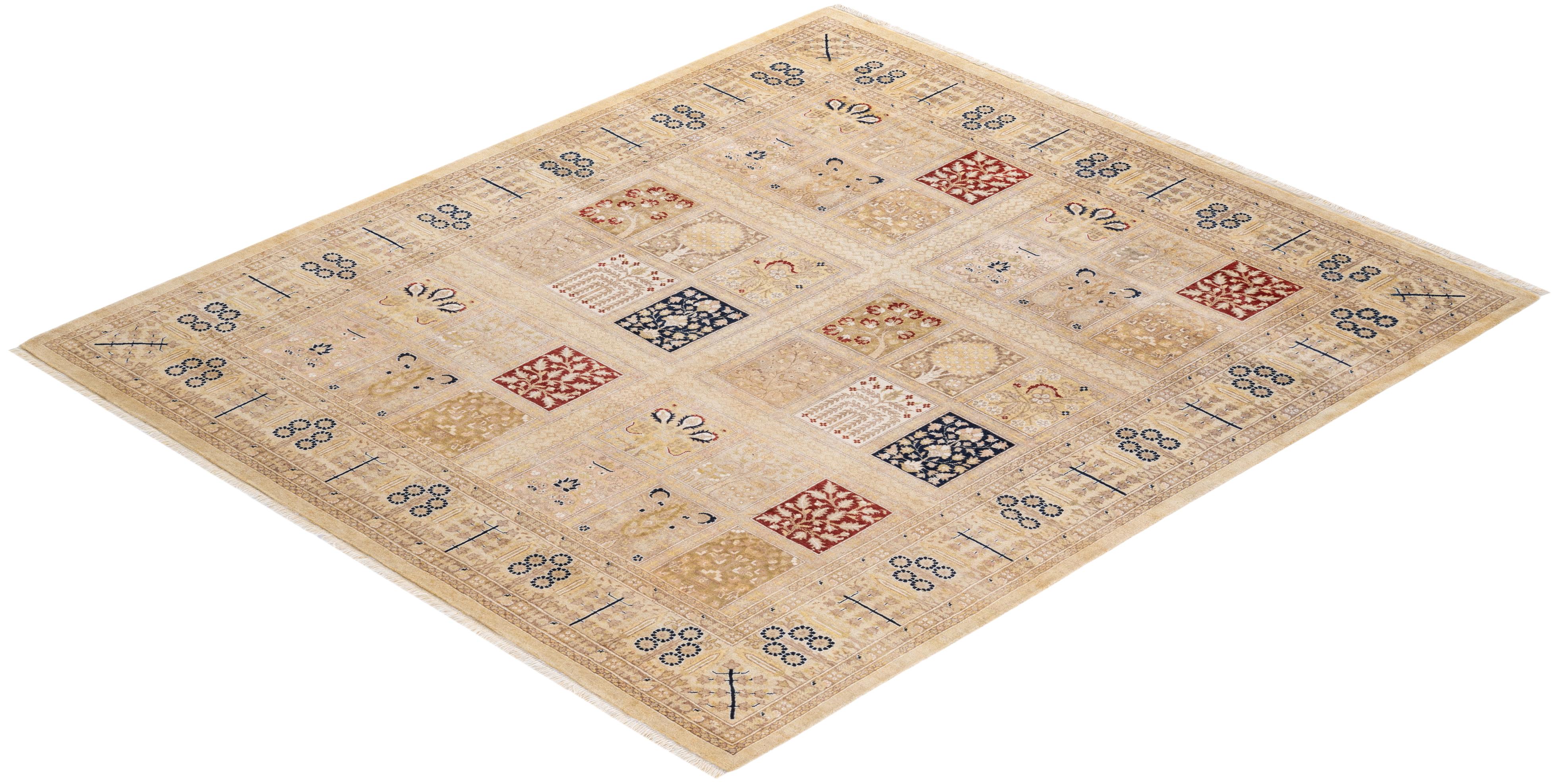One of a Kind Hand Knotted Traditional Oriental Mogul Ivory Area Rug For Sale 2