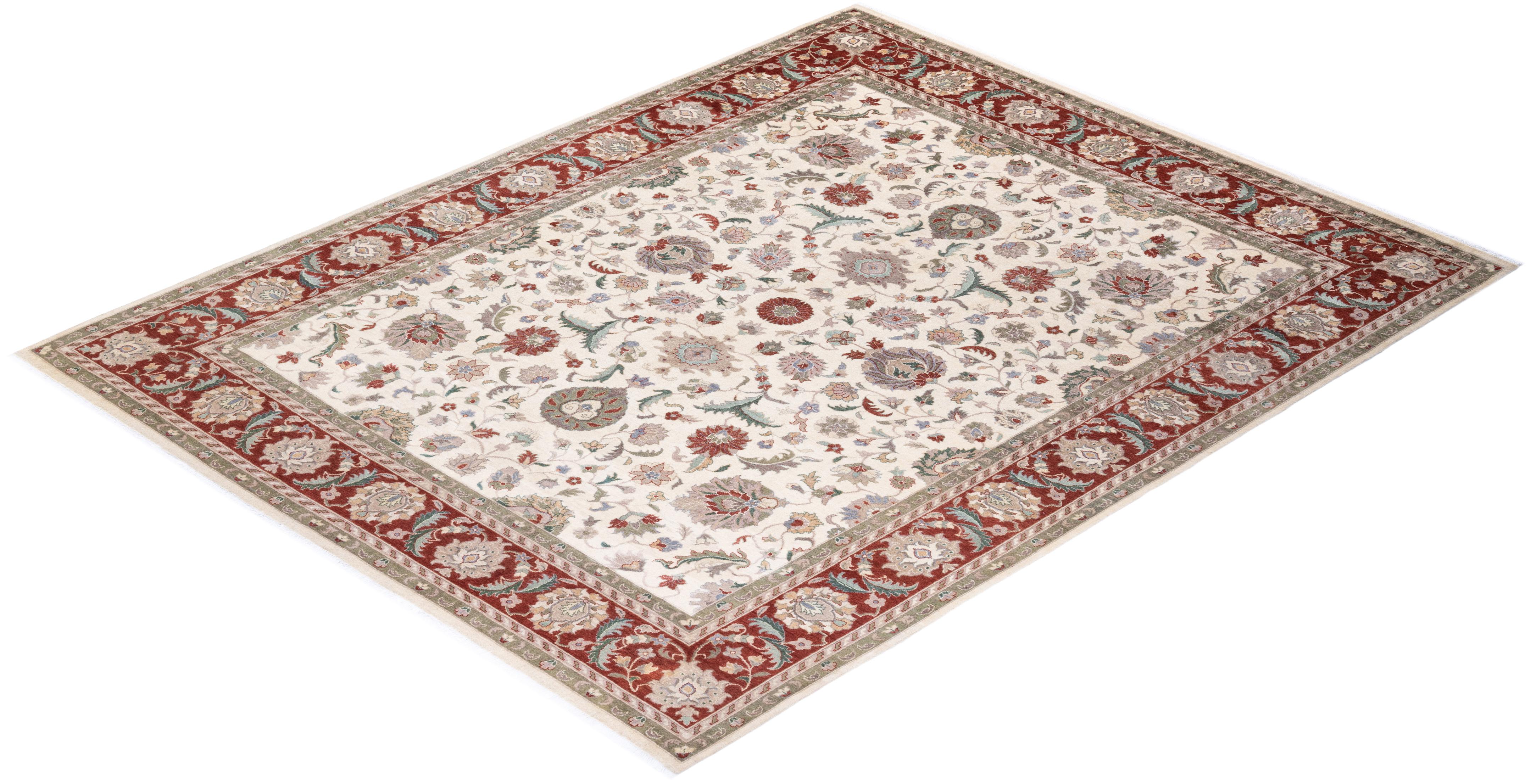 Alfombra única anudada a mano tradicional oriental Mogul marfil en venta 2