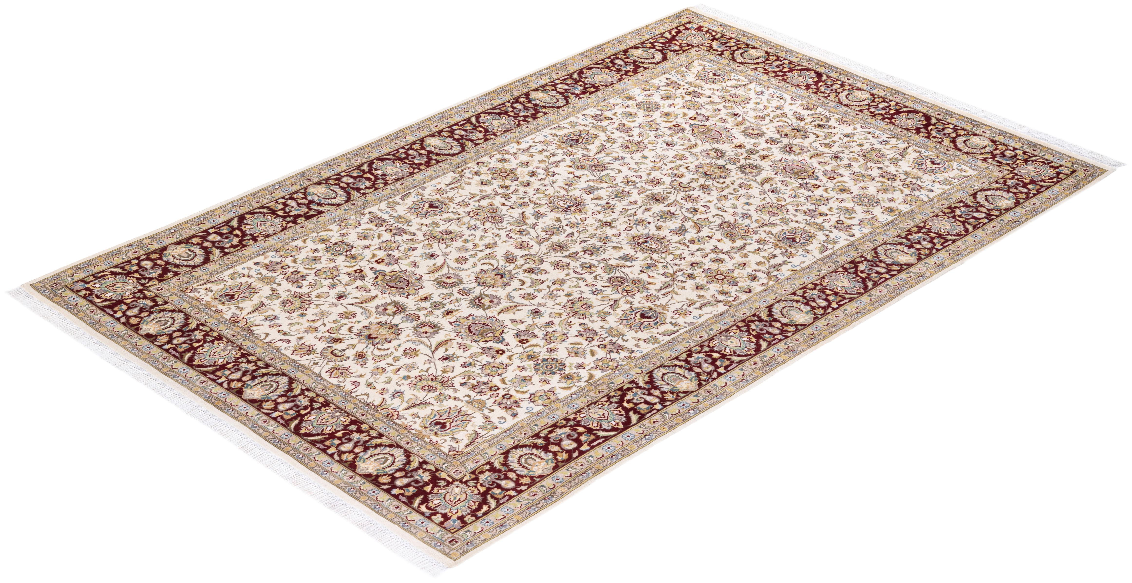 Einzigartiger handgeknüpfter traditioneller orientalischer Mogul-Teppich in Elfenbein im Angebot 2