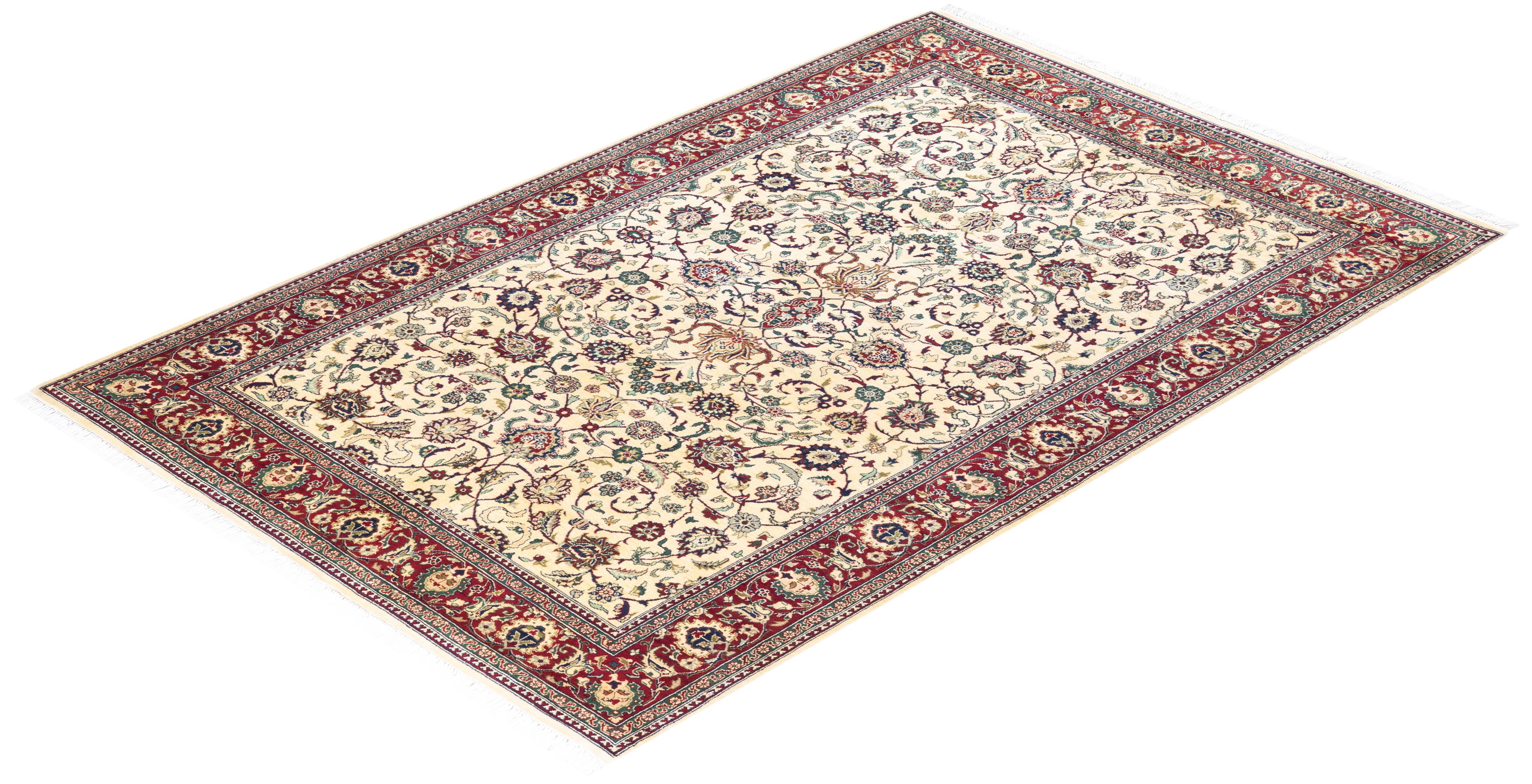 One of a Kind Hand Knotted Traditional Oriental Mogul Ivory Area Rug For Sale 2