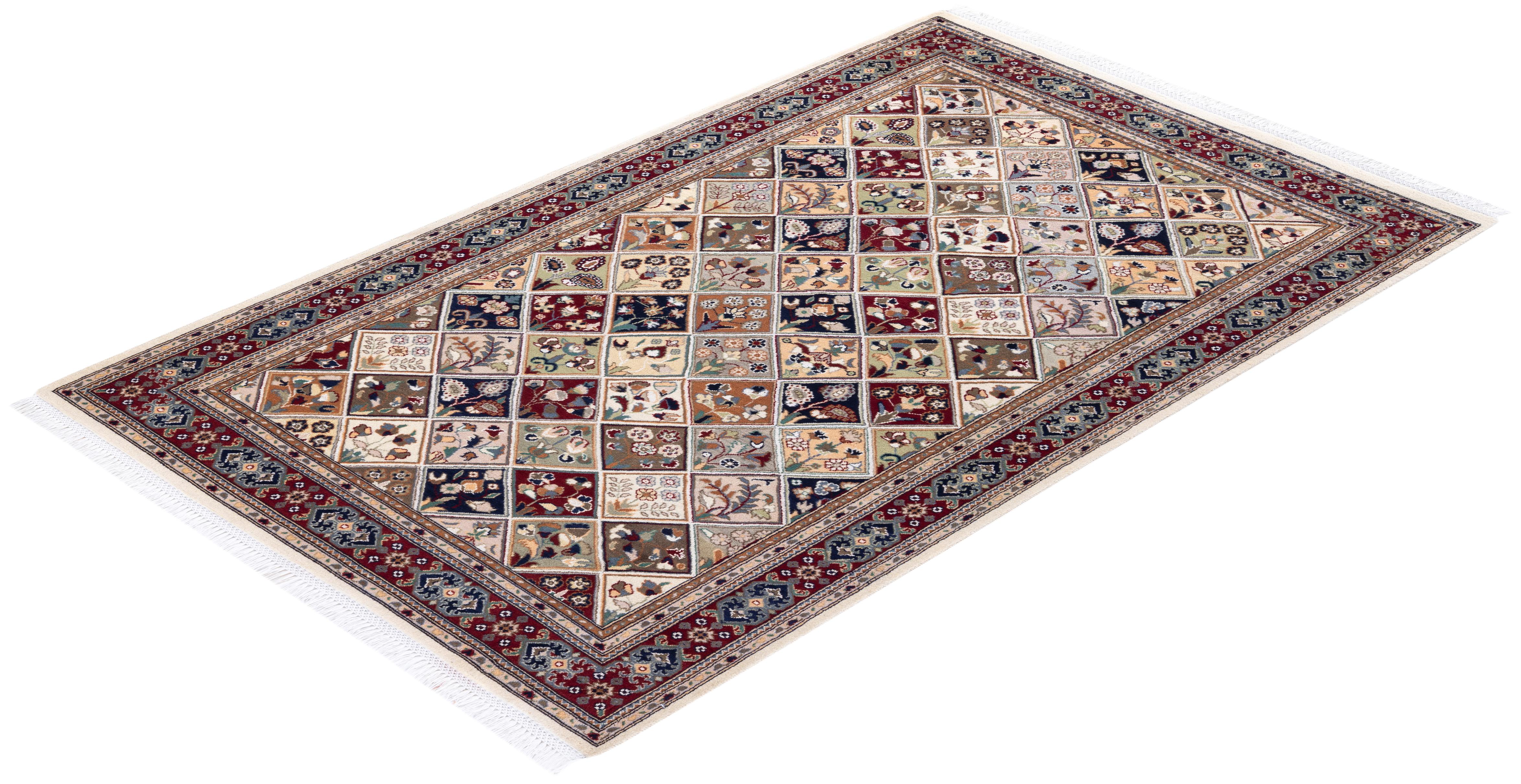 Alfombra única anudada a mano tradicional oriental Mogul marfil en venta 2