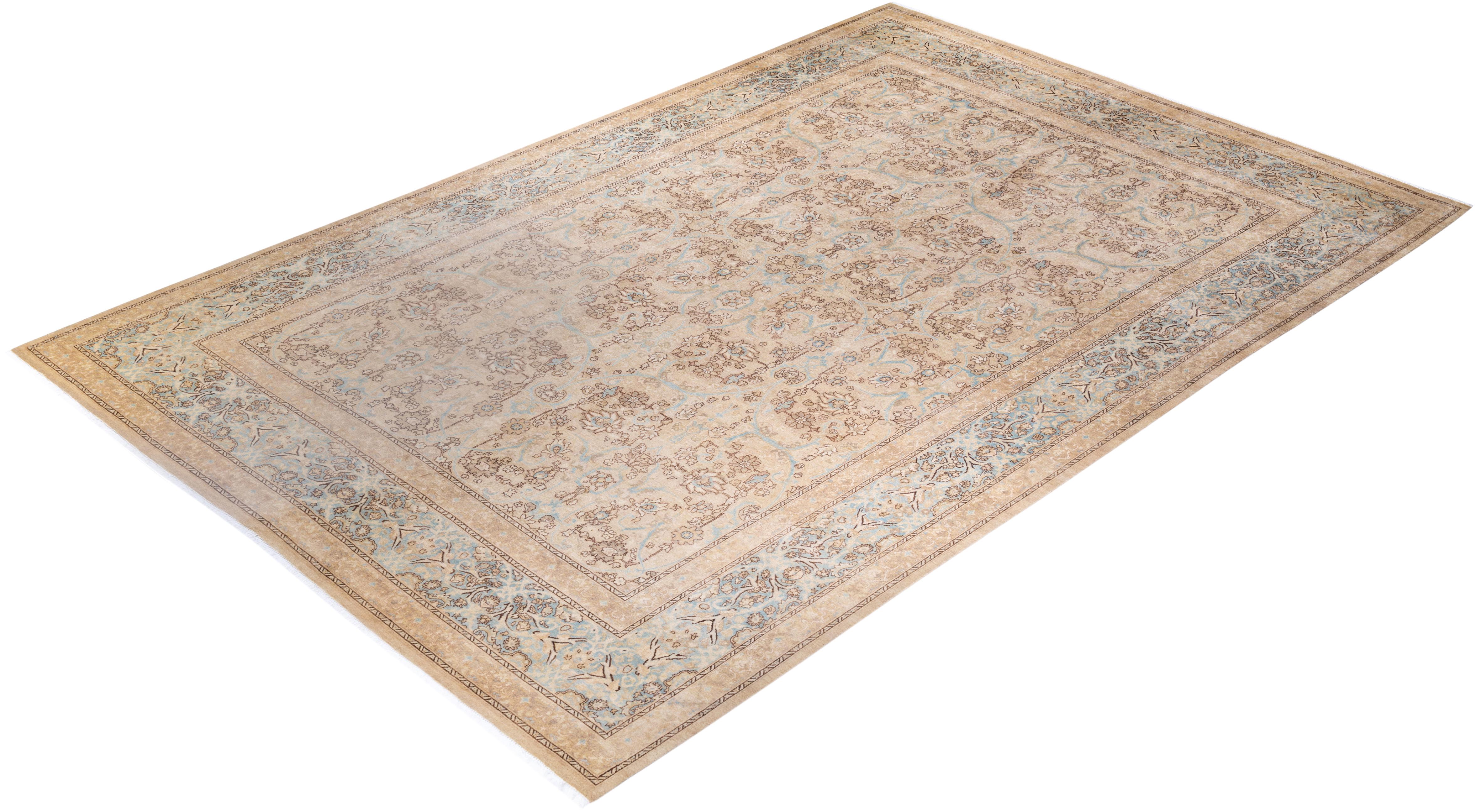 One of a Kind Hand Knotted Traditional Oriental Mogul Ivory Area Rug For Sale 2