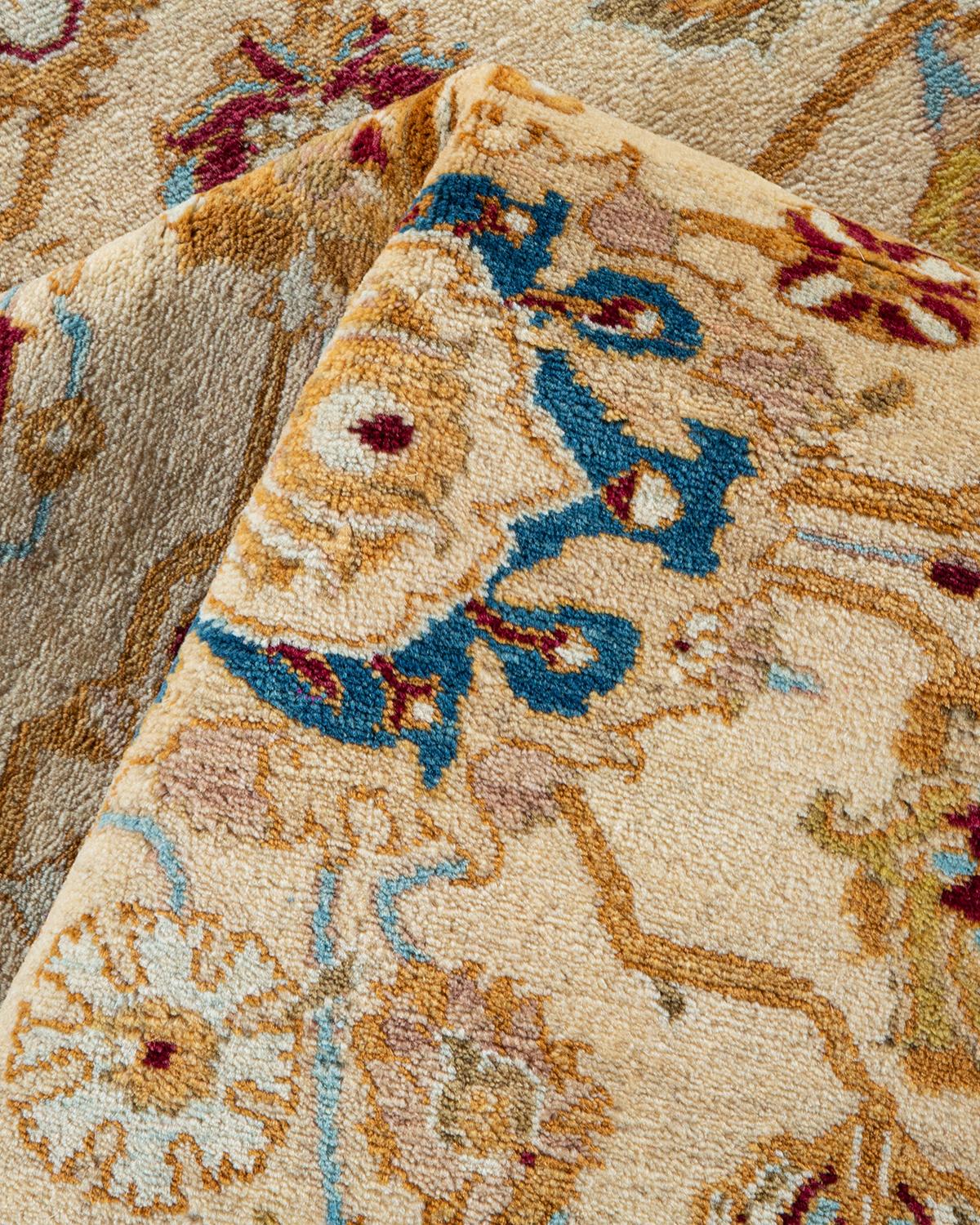 One of a Kind Hand Knotted Traditional Oriental Mogul Ivory Area Rug For Sale 2