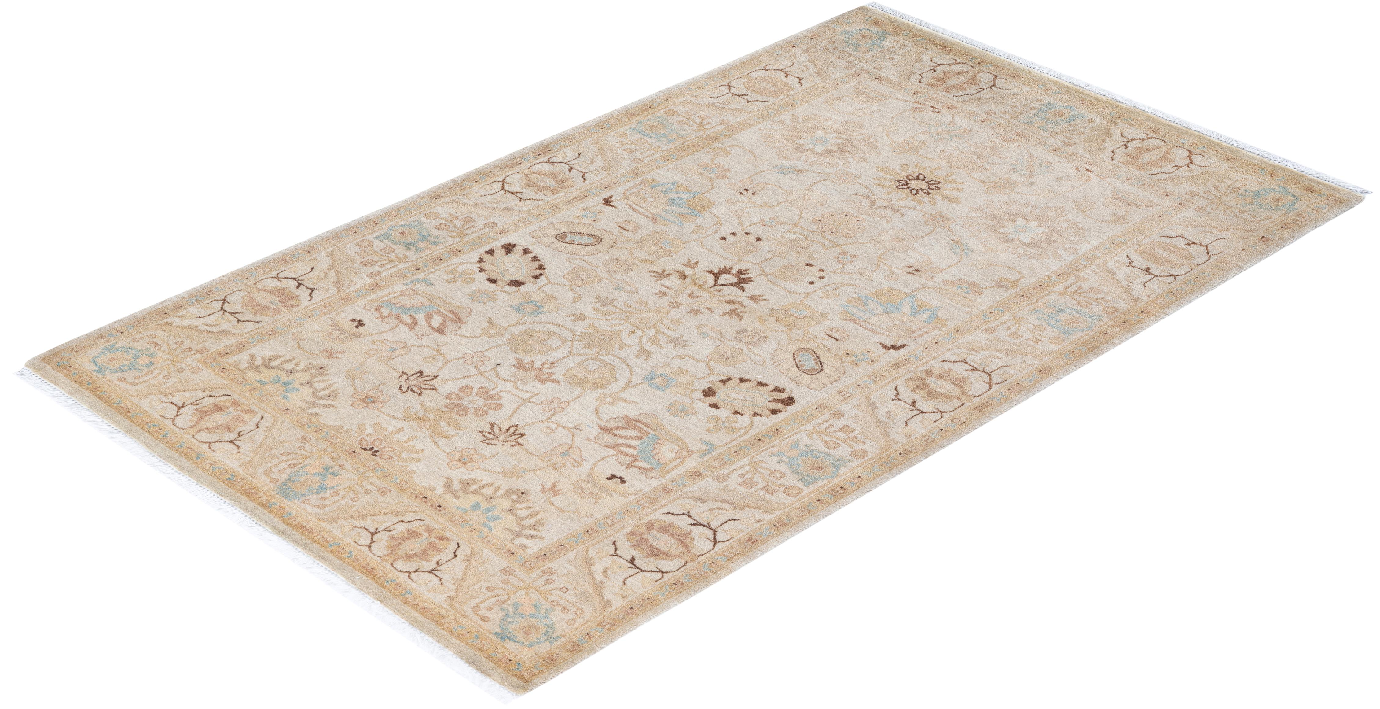 One of a Kind Hand Knotted Traditional Oriental Mogul Ivory Area Rug 2