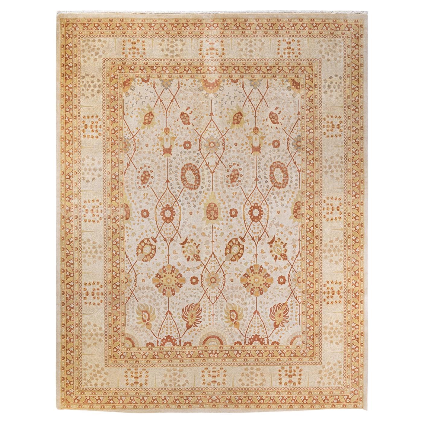 One of a Kind Hand Knotted Traditional Oriental Mogul Ivory Area Rug