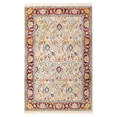 One of a Kind Hand Knotted Traditional Oriental Mogul Ivory Area Rug