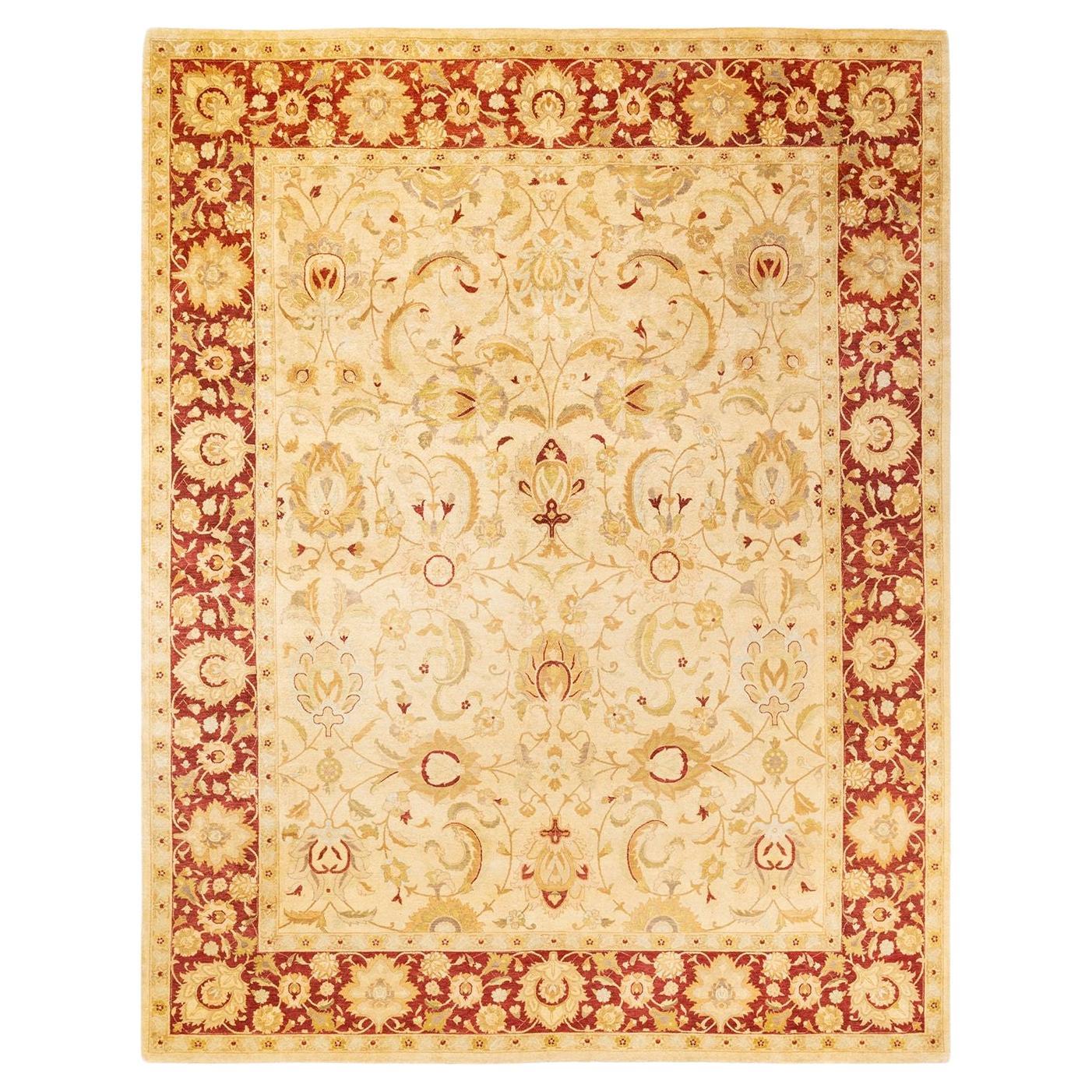 One of a Kind Hand Knotted Traditional Oriental Mogul Ivory Area Rug