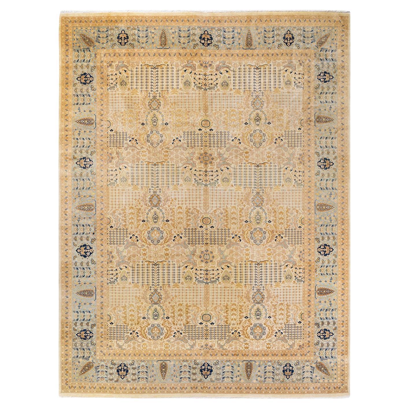 One of a Kind Hand Knotted Traditional Oriental Mogul Ivory Area Rug