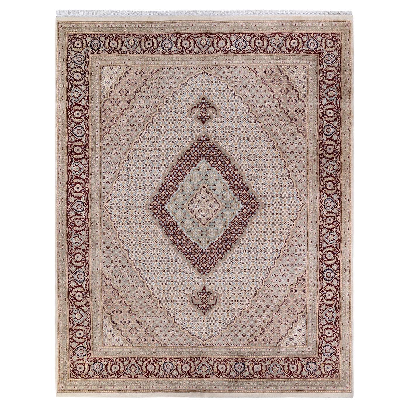 One of a Kind Hand Knotted Traditional Oriental Mogul Ivory Area Rug