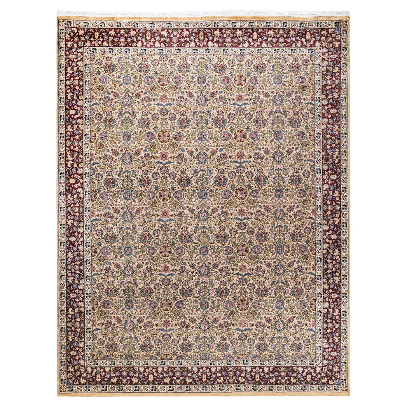 One of a Kind Hand Knotted Traditional Oriental Mogul Ivory Area Rug