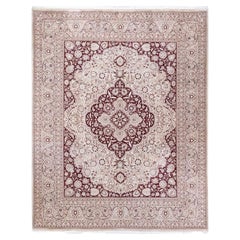 Alfombra única anudada a mano tradicional oriental Mogul marfil