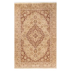 Einzigartiger handgeknpfter traditioneller orientalischer Mogul-Teppich in Elfenbein