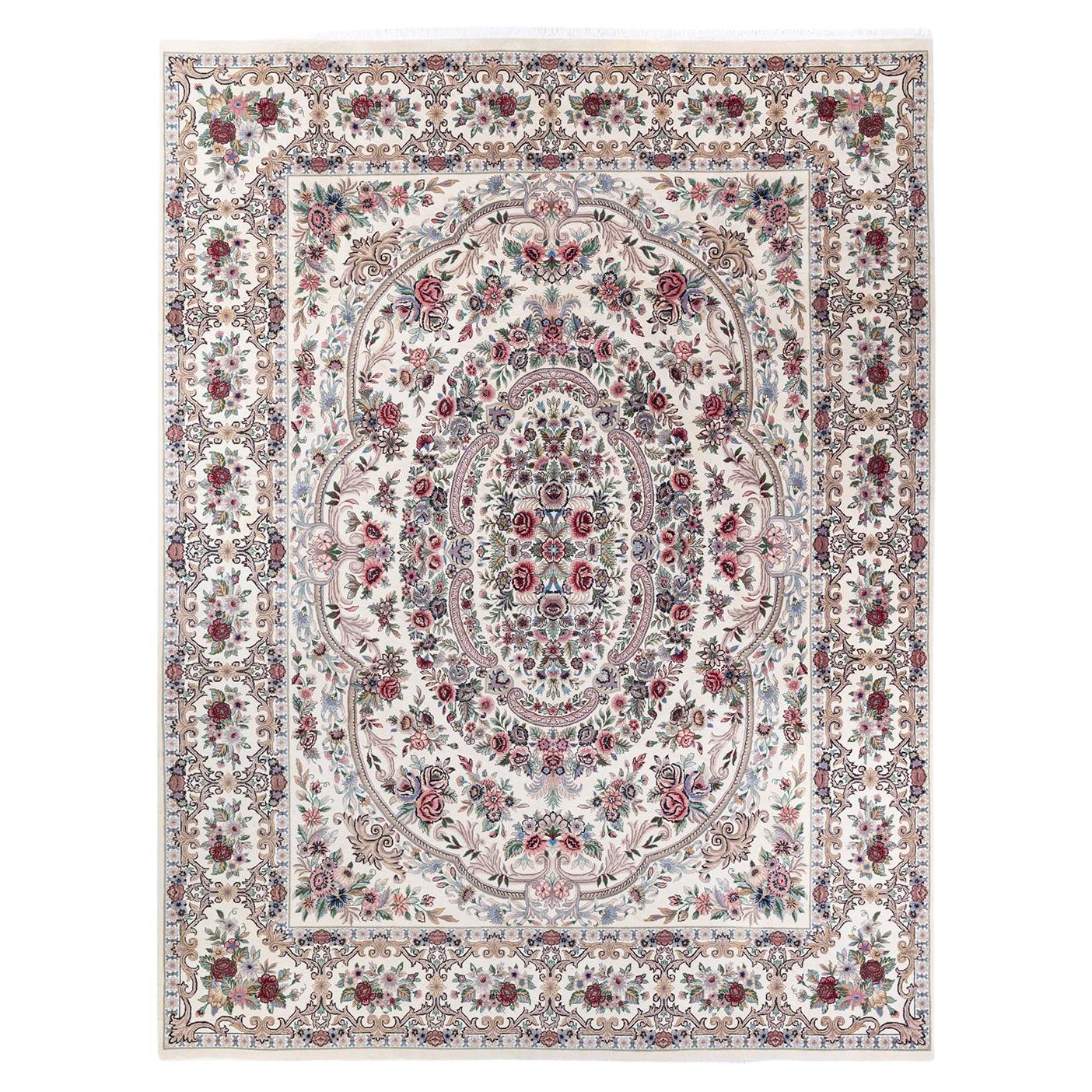 Einzigartiger handgeknpfter traditioneller orientalischer Mogul-Teppich in Elfenbein