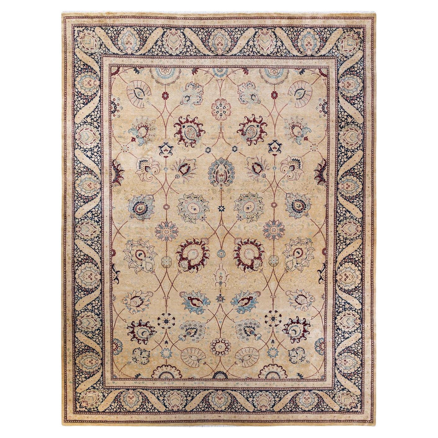 One of a Kind Hand Knotted Traditional Oriental Mogul Ivory Area Rug