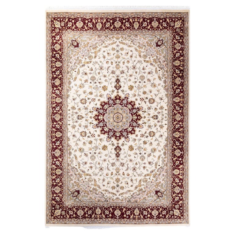 Traditional Korean Rug One of a Kind Hand Knotted Traditional Oriental Mogul Ivory Area Rug ...