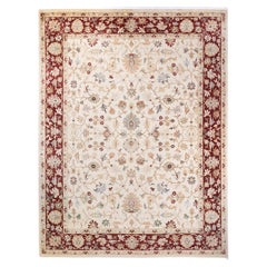 One of a Kind Hand Knotted Traditional Oriental Mogul Ivory Area Rug