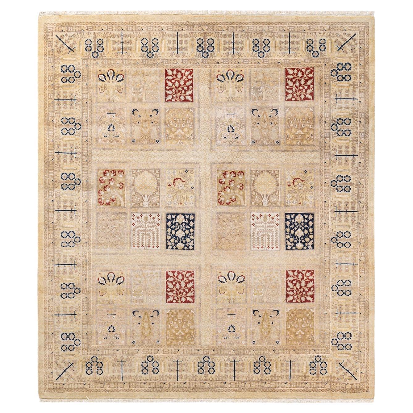 One of a Kind Hand Knotted Traditional Oriental Mogul Ivory Area Rug For Sale
