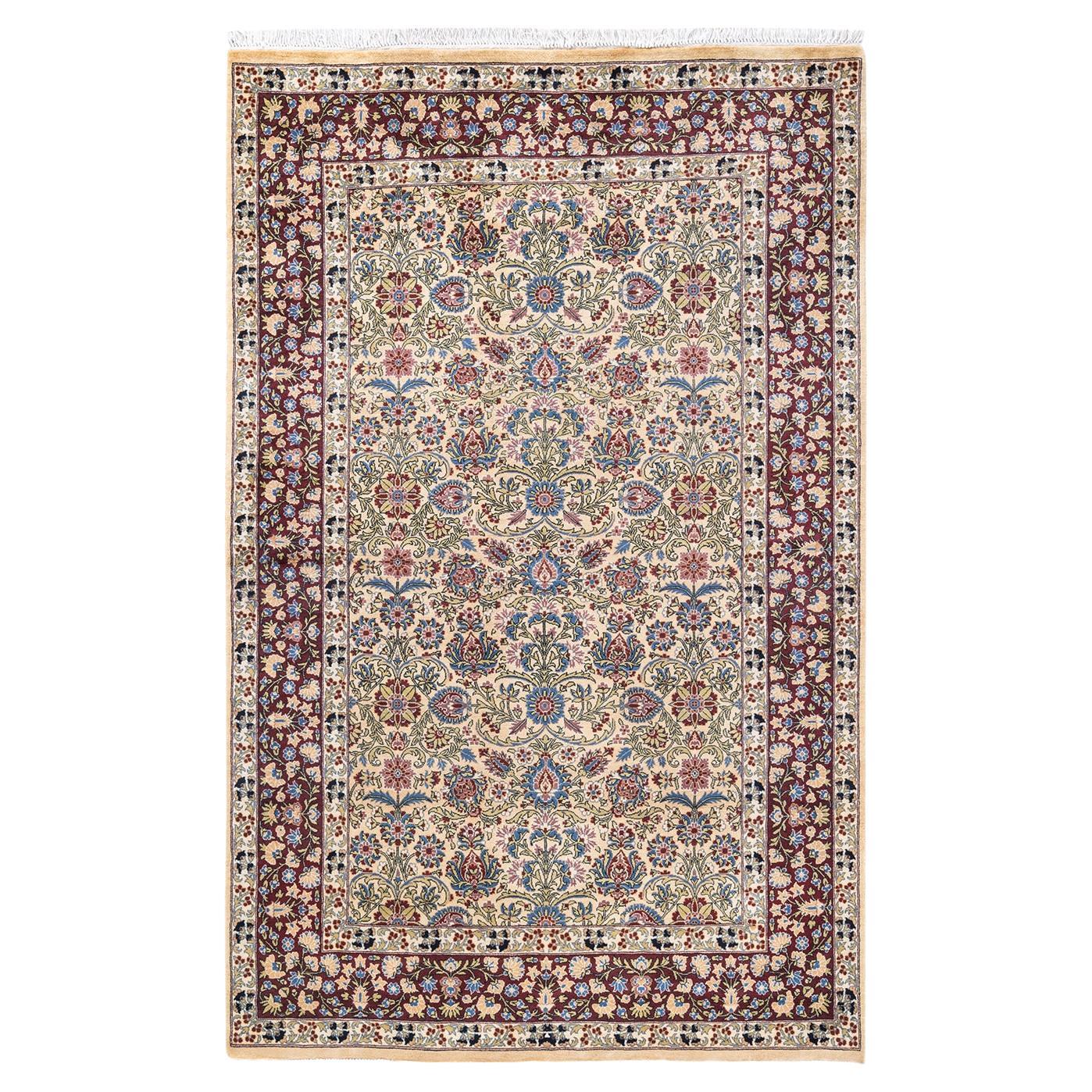 One of a Kind Hand Knotted Traditional Oriental Mogul Ivory Area Rug