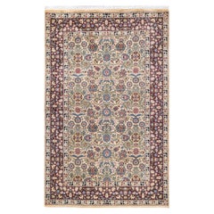 One of a Kind Hand Knotted Traditional Oriental Mogul Ivory Area Rug
