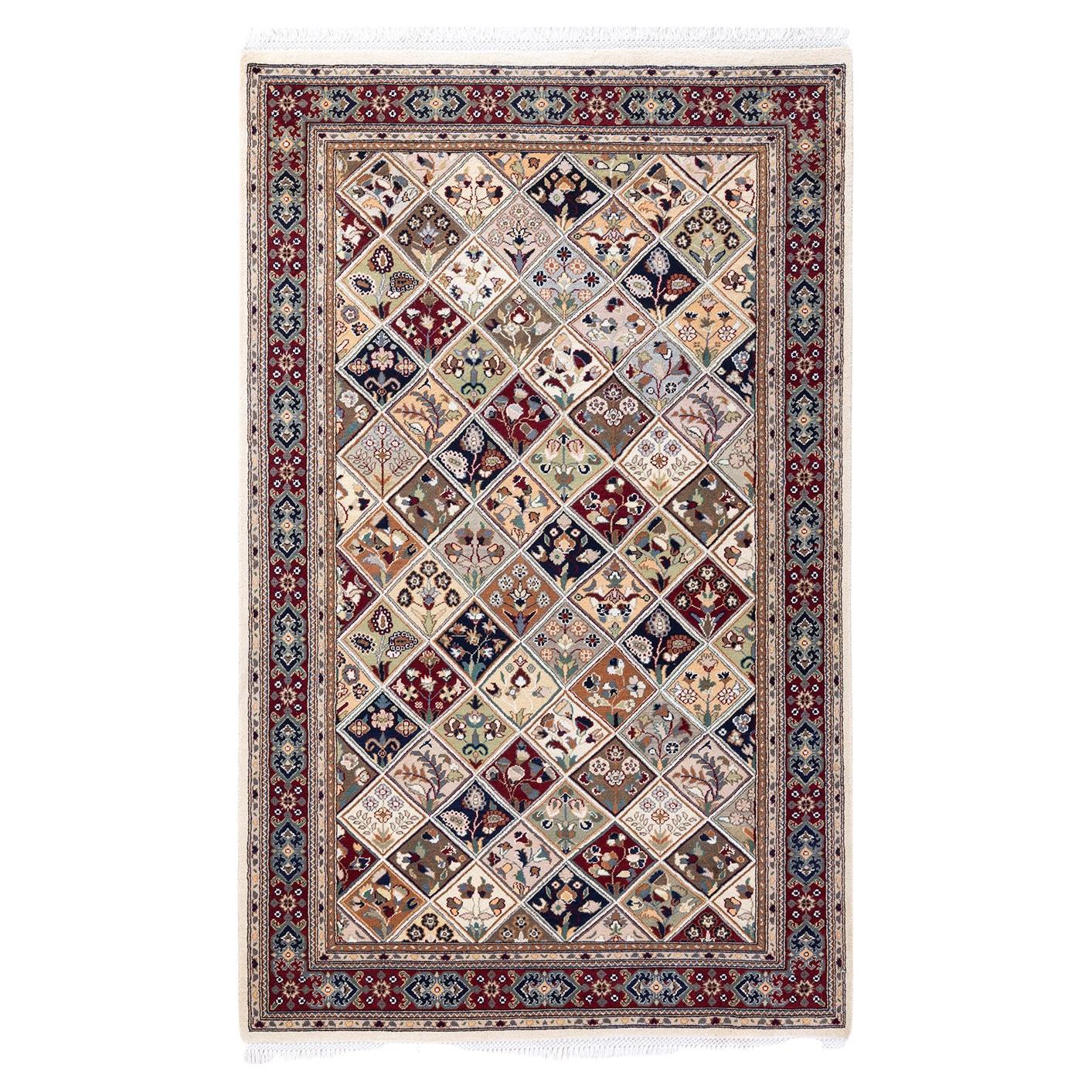 One of a Kind Hand Knotted Traditional Oriental Mogul Ivory Area Rug