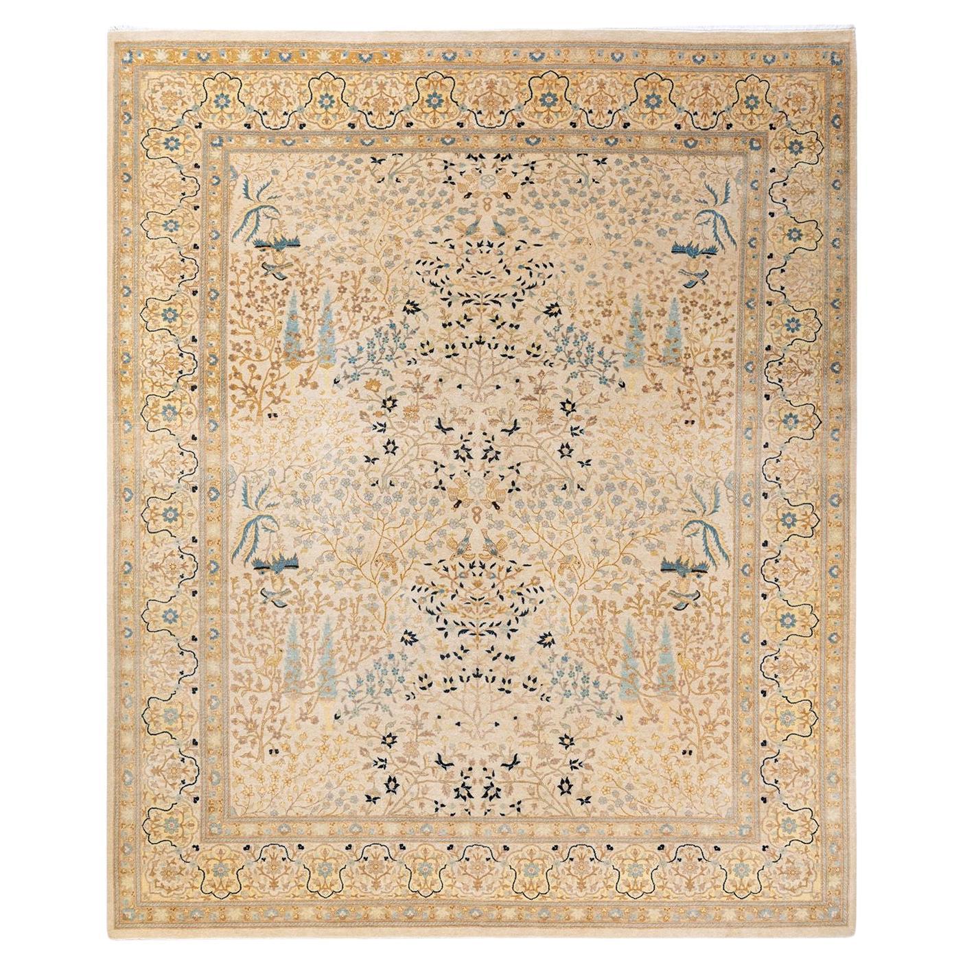 One of a Kind Hand Knotted Traditional Oriental Mogul Ivory Area Rug