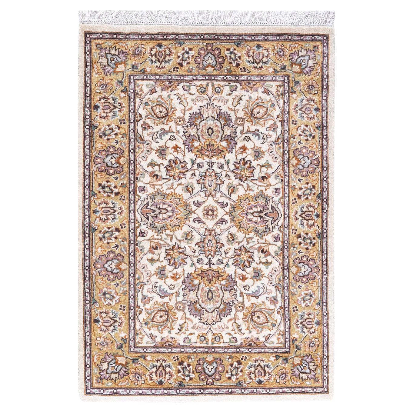 One of a Kind Hand Knotted Traditional Oriental Ivory Area Rug For Sale