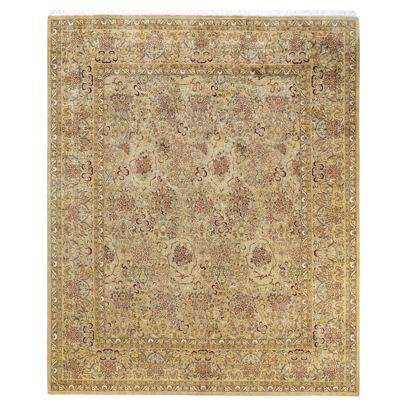 One of Kind Hand Knotted Traditional Oriental Mogul Ivory Area Rug For Sale