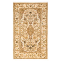 One of a Kind Hand Knotted Traditional Oriental Mogul Ivory Area Rug