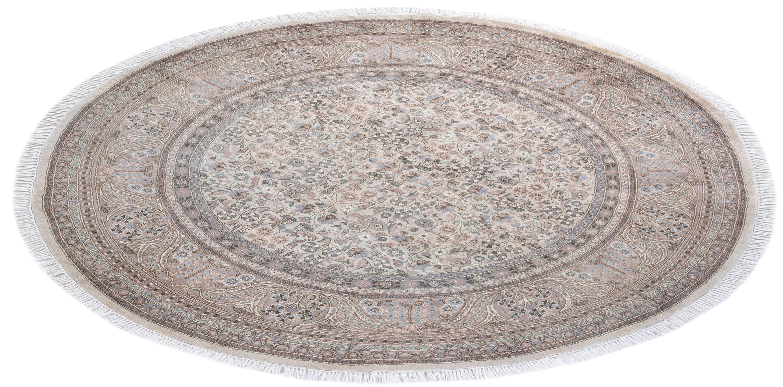 One of a Kind Hand Knotted Traditional Oriental Mogul Ivory Round Area Rug 2