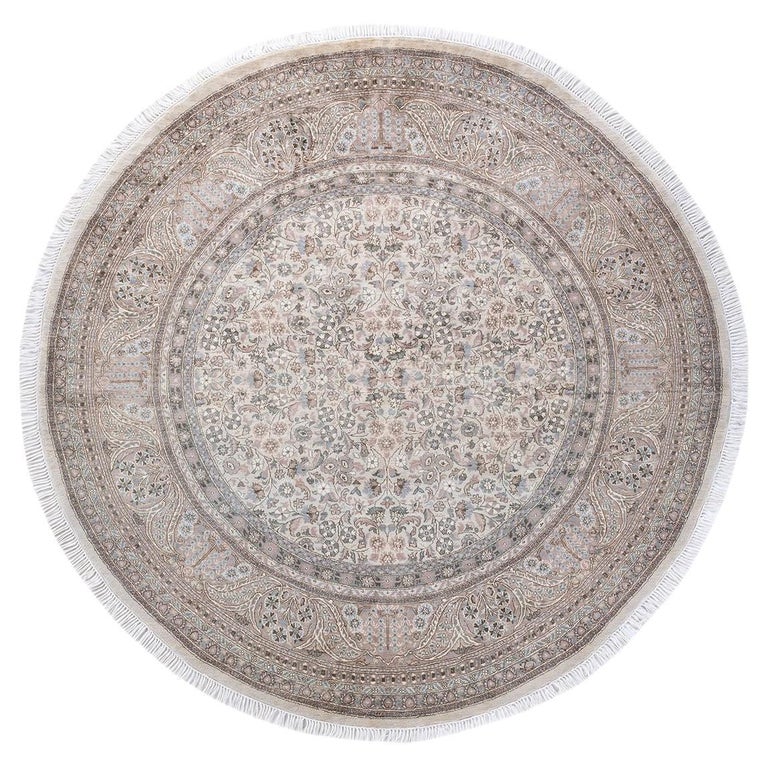 One of a Kind Hand Knotted Traditional Oriental Mogul Ivory Round Area ...
