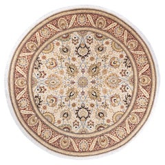 One of a Kind Hand Knotted Traditional Oriental Mogul Ivory Round Area Rug
