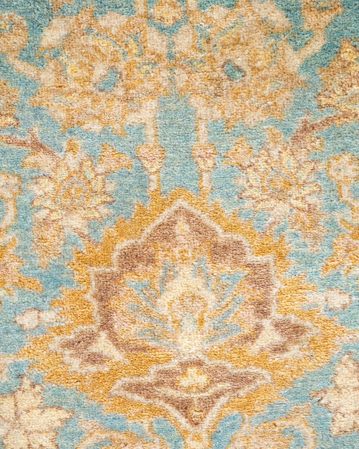 Pakistani One of a Kind Hand Knotted Traditional Oriental Mogul Light Blue Area Rug For Sale