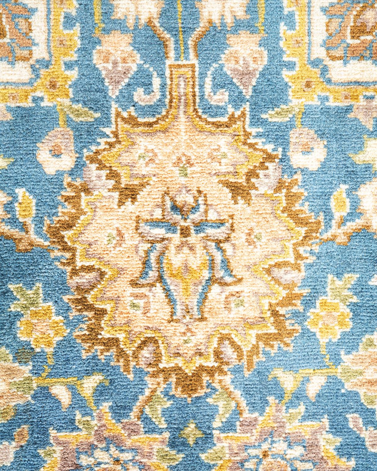 Pakistani One of a Kind Hand Knotted Traditional Oriental Mogul Light Blue Area Rug For Sale