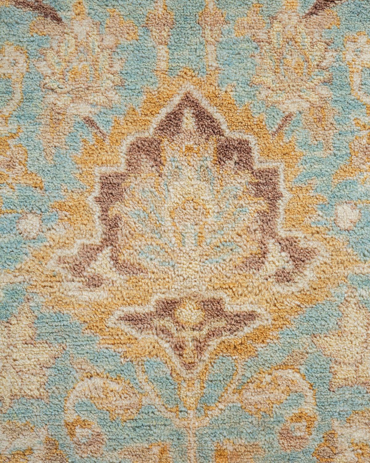 Pakistani One of Kind Hand Knotted Traditional Oriental Mogul Light Blue Area Rug For Sale