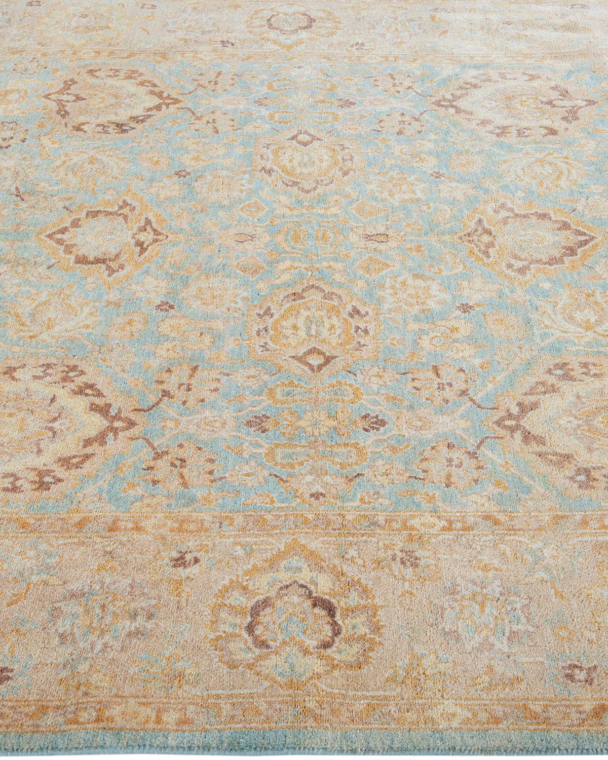 One of Kind Hand Knotted Traditional Oriental Mogul Light Blue Area Rug In New Condition For Sale In Norwalk, CT