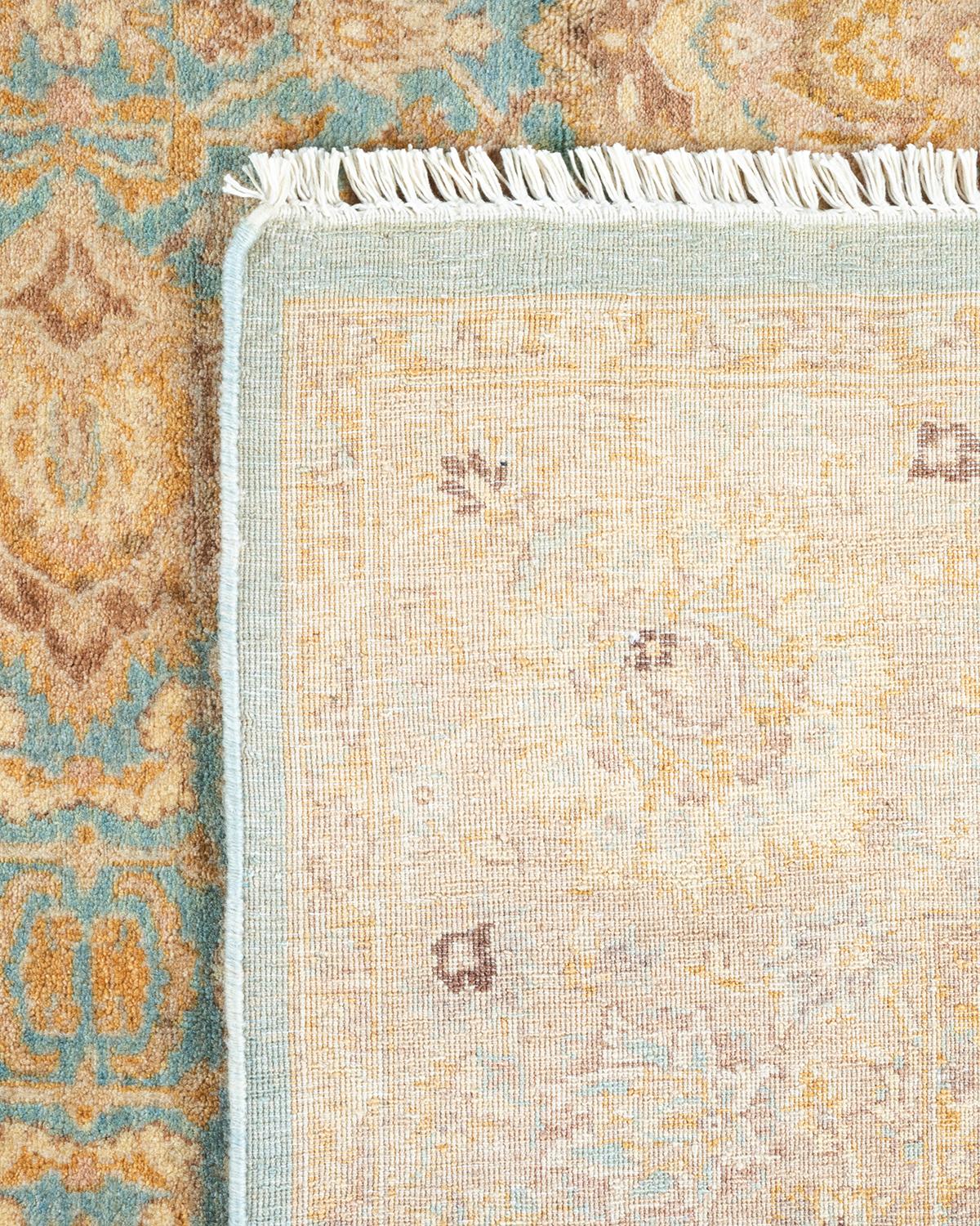 Contemporary One of a Kind Hand Knotted Traditional Oriental Mogul Light Blue Area Rug For Sale